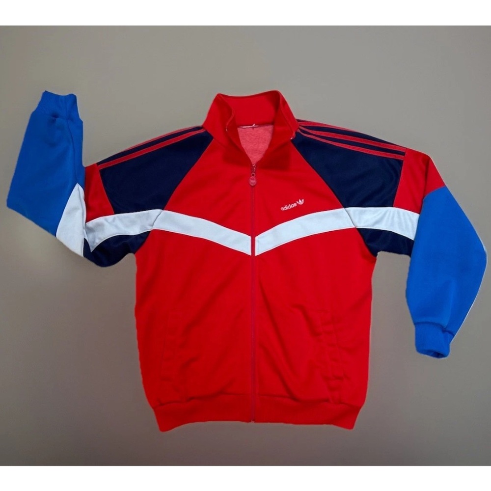 Vintage 80s Adidas Trefoil Track Jacket M Red White Blue 1980s 3-Stripes Zip